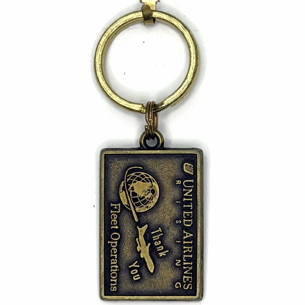 United Airlines Rising Fleet Operations Thank You Keychain Brass Tone